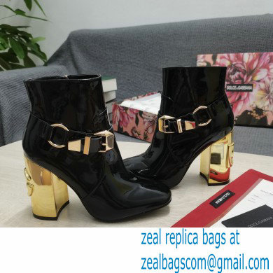 Dolce  &  Gabbana Heel 10.5cm Leather Ankle Boots Patent Black with DG Karol Heel and Buckle 2021